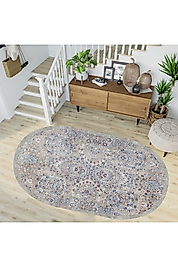 Rovigo Home Dijital Baskı Yıkanabilir Kaymaz Taban Oval Halı RVG7245-SD1124 100x300 cm