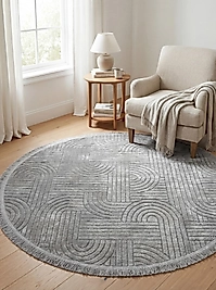 Rovigo Home Şönil Sedef Dokuma Yuvarlak Halı-Gri
