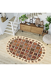 Rovigo Home Dijital Baskı Yıkanabilir Kaymaz Taban Oval Halı RVG7224-HT648 100x200 cm