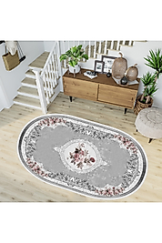 Rovigo Home Dijital Baskı Yıkanabilir Kaymaz Taban Oval Halı RVG7238-SD587 100x300 cm