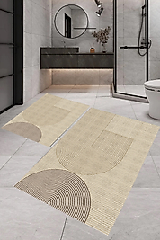 Rovigo Home Dijital Baskı  Modern Banyo Halısı İkili Banyo Paspası RVG5-FNL345  100x60+60x50 cm