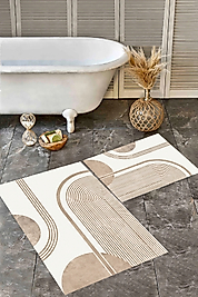 Dijital Baskı Modern Banyo Halısı İkili Banyo Paspası RVG5312 100x60+60x50 cm