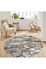 Rovigo Home Dijital Baskı Yıkanabilir Kaymaz Taban Yuvarlak Halı RVG7101 160x160 cm