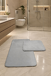 Premium, Deri Taban, Tavşan tüyü,Pofuduk Post Banyo Paspası 2'li 100x60 - 60x50 cm