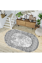Rovigo Home Dijital Baskı Yıkanabilir Kaymaz Taban Oval Halı RVG7239-SD663 100x300 cm