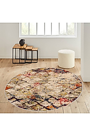 Rovigo Home Dijital Baskı Yıkanabilir Kaymaz Taban Yuvarlak Halı RVG7106 140x140 cm