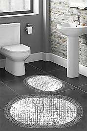 Rovigo Home Dijital Baskı  Modern Banyo Halısı İkili Banyo Paspası RVG5-HS209  100x60+60x50 cm