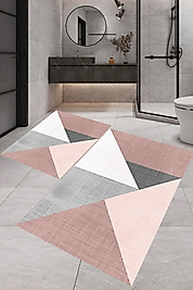 Rovigo Home Dijital Baskı  Modern Banyo Halısı İkili Banyo Paspası RVG5-SD554  100x60+60x50 cm