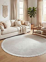 Rovigo Home Şönil premium Dokuma Yuvarlak Halı-Beyaz