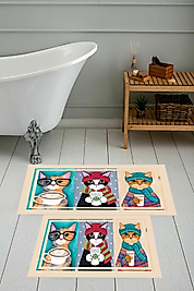 Rovigo Home Dijital Baskı  Modern Banyo Halısı İkili Banyo Paspası RVG5-SM103  100x60+60x50 cm