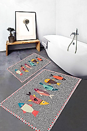 Dijital Baskı 2'li Banyo Paspas Takımı RVG5-SM217 100x60+60x50 cm