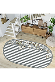 Rovigo Home Dijital Baskı Yıkanabilir Kaymaz Taban Oval Halı RVG7254-HT200 100x300 cm