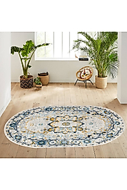Rovigo Home Dijital Baskı Yıkanabilir Kaymaz Taban Oval Halı RVG7181 100x150 cm