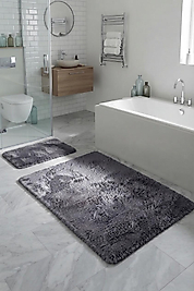 Premium, Deri Taban, Tavşan tüyü,Pofuduk Post Banyo Paspası 2'li 100x60 - 60x50 cm