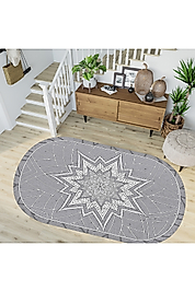Rovigo Home Dijital Baskı Yıkanabilir Kaymaz Taban Oval Halı RVG7250-HS204 100x200 cm