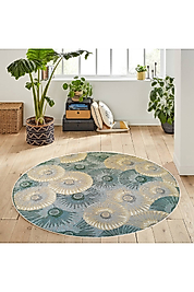 Rovigo Home Dijital Baskı Yıkanabilir Kaymaz Taban Yuvarlak Halı RVG7145 140x140 cm
