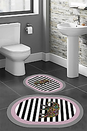 Rovigo Home Dijital Baskı  Modern Banyo Halısı İkili Banyo Paspası RVG5-HS534  100x60+60x50 cm