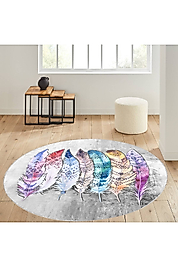 Rovigo Home Dijital Baskı Yıkanabilir Kaymaz Taban Yuvarlak Halı RVG7087 120x120 cm