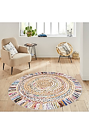 Rovigo Home Dijital Baskı Yıkanabilir Kaymaz Taban Yuvarlak Halı RVG7010 140x140 cm