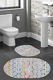 Rovigo Home Dijital Baskı  Modern Banyo Halısı İkili Banyo Paspası RVG5-HY903  100x60+60x50 cm