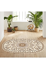 Rovigo Home Dijital Baskı Yıkanabilir Kaymaz Taban Oval Halı RVG7079 100x200 cm