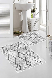 Rovigo Home Dijital Baskı  Modern Banyo Halısı İkili Banyo Paspası RVG5-FNL467  100x60+60x50 cm