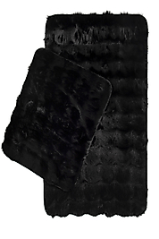 Premium Deri Taban, Yüksek tüylü Yumuşak,Bubble Post Banyo Paspası 2'li 100x60 - 60x50 cm - Siyah