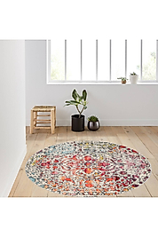 Rovigo Home Dijital Baskı Yıkanabilir Kaymaz Taban Yuvarlak Halı RVG7018 180x180 cm