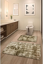 Premium Deri Taban, Yüksek tüylü Yumuşak,Bubble Post Banyo Paspası 2'li 100x60 - 60x50 cm - 2RVZN