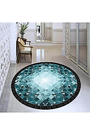 Rovigo Home Dijital Baskı Yıkanabilir Kaymaz Taban Yuvarlak Halı RVG7341-SD1023 100x100 cm