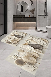 Dijital Baskı Modern Banyo Halısı İkili Banyo Paspası RVG5304 100x60+60x50 cm