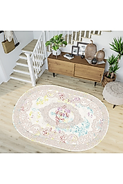 Rovigo Home Dijital Baskı Yıkanabilir Kaymaz Taban Oval Halı RVG7207-HY1057 100x200 cm