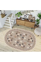 Rovigo Home Dijital Baskı Yıkanabilir Kaymaz Taban Oval Halı RVG7188-HT029 120x180 cm