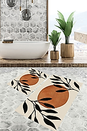 Dijital Baskı Modern Banyo Halısı İkili Banyo Paspası LNA5318 100x60+60x50 cm