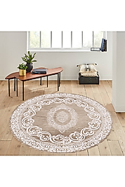 Rovigo Home Dijital Baskı Yıkanabilir Kaymaz Taban Yuvarlak Halı RVG7290-HK141 100x100 cm