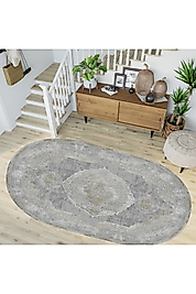 Rovigo Home Dijital Baskı Yıkanabilir Kaymaz Taban Oval Halı RVG7263-HY952 100x200 cm