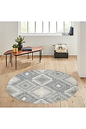 Rovigo Home Dijital Baskı Yıkanabilir Kaymaz Taban Yuvarlak Halı RVG7182 120x120 cm