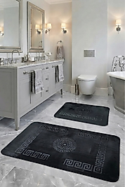 Premium, Deri Taban, Tavşan tüyü hissi,Yumuşacık Post Banyo Paspası 2'li 100x60 - 60x50 cm
