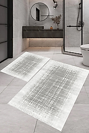 Rovigo Home Dijital Baskı  Modern Banyo Halısı İkili Banyo Paspası RVG5-FNL306  100x60+60x50 cm