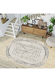Rovigo Home Dijital Baskı Yıkanabilir Kaymaz Taban Oval Halı RVG7195-HT399 100x200 cm