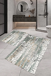 Rovigo Home Dijital Baskı  Modern Banyo Halısı İkili Banyo Paspası RVG5-FNL448  100x60+60x50 cm