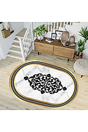 Rovigo Home Dijital Baskı Yıkanabilir Kaymaz Taban Oval Halı RVG7217-SD705 100x300 cm