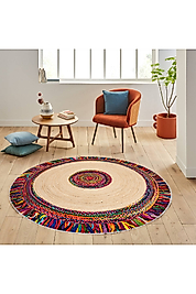 Rovigo Home Dijital Baskı Yıkanabilir Kaymaz Taban Yuvarlak Halı RVG7009 160x160 cm