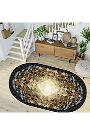 Rovigo Home Dijital Baskı Yıkanabilir Kaymaz Taban Oval Halı RVG7265-SD388 100x300 cm