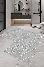 Rovigo Home Dijital Baskı  Modern Banyo Halısı İkili Banyo Paspası RVG5-SM366  100x60+60x50 cm