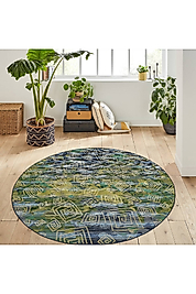 Rovigo Home Dijital Baskı Yıkanabilir Kaymaz Taban Yuvarlak Halı RVG7146 100x100 cm