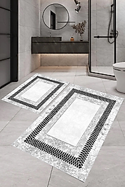 Rovigo Home Dijital Baskı  Modern Banyo Halısı İkili Banyo Paspası RVG5-SM90  100x60+60x50 cm