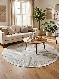 Rovigo Home Şönil Sedef Dokuma Yuvarlak Halı-Krem