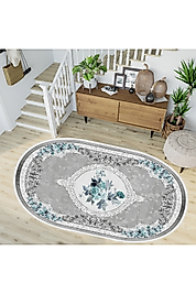 Rovigo Home Dijital Baskı Yıkanabilir Kaymaz Taban Oval Halı RVG7247-HK074 100x200 cm