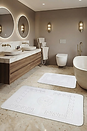 Premium, Deri Taban, Tavşan tüyü hissi,Yumuşacık Post Banyo Paspası 2'li 100x60 - 60x50 cm